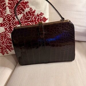 Elegant High End Vintage Brown Crocodile-Embossed Handbag